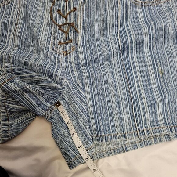 VINTAGE 90s Y2K lace up front striped denim jean shorts XXL - Picture 12 of 12
